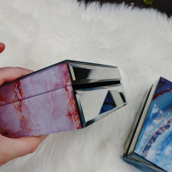 Agate slice jewelry box storage organizer box with lid pink blue stone crystal - Picture 4 of 16